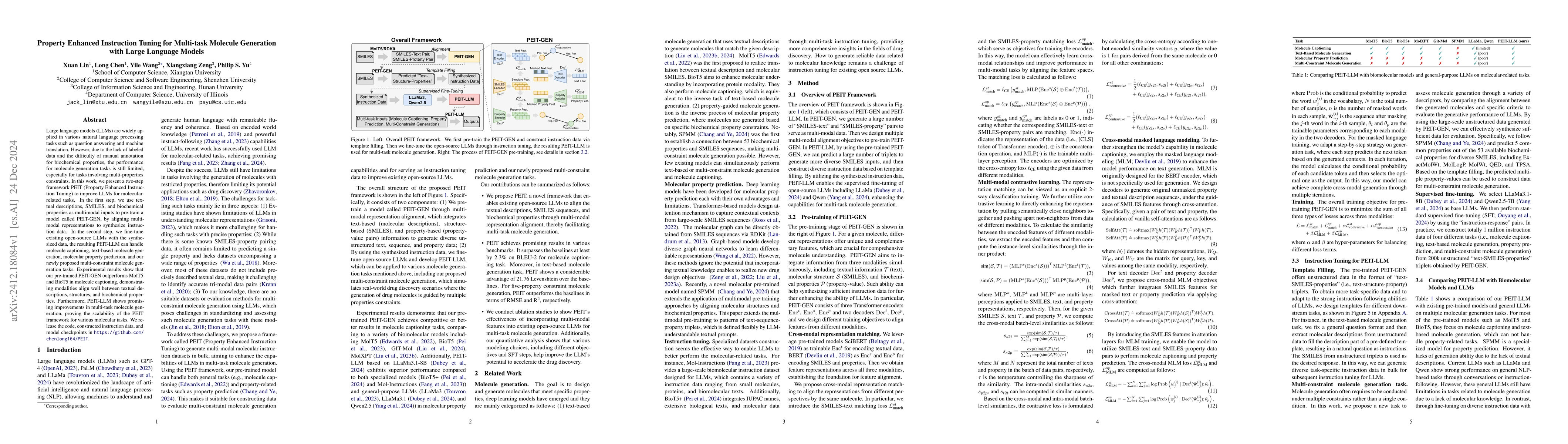 Thumbnail for Property Enhanced Instruction Tuning for Multi-task Molecule Generation
  with Large Language Models
