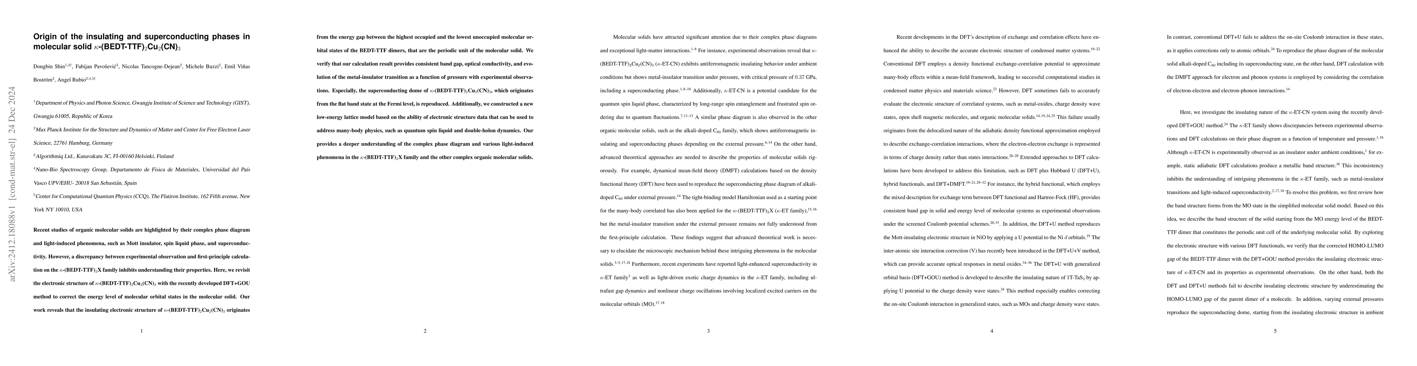 Thumbnail for Origin of the insulating and superconducting phases in molecular solid
  $κ$-(BEDT-TTF)$_2$Cu$_2$(CN)$_3$