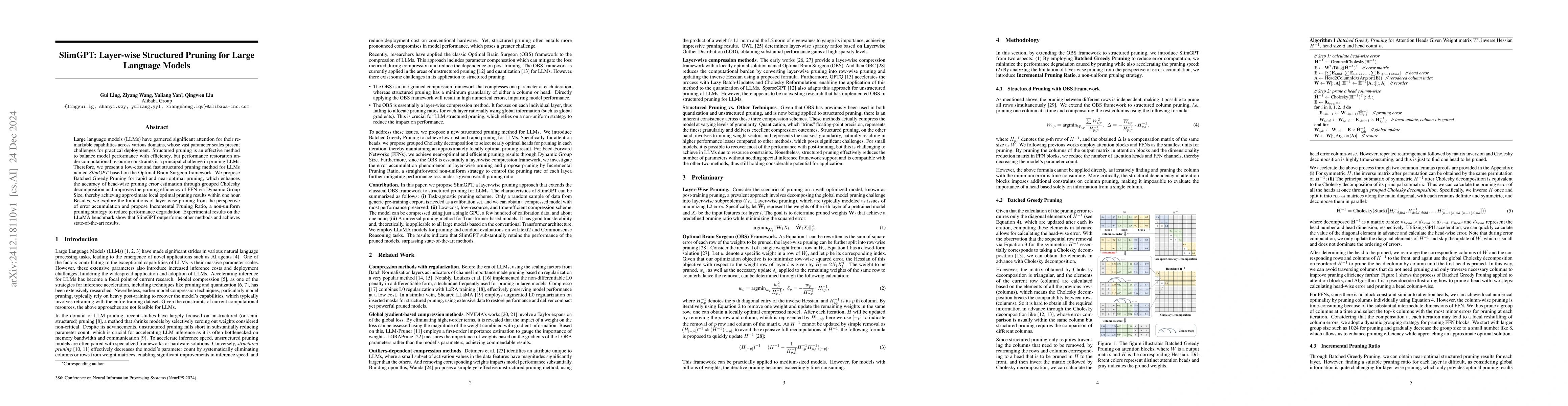 Thumbnail for SlimGPT: Layer-wise Structured Pruning for Large Language Models