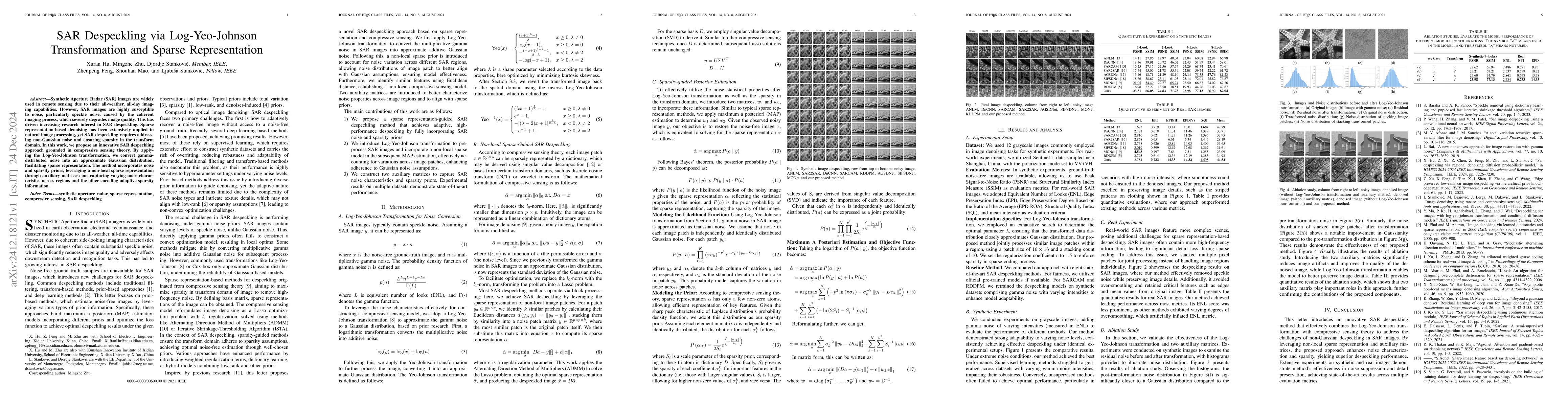 Thumbnail for SAR Despeckling via Log-Yeo-Johnson Transformation and Sparse
  Representation