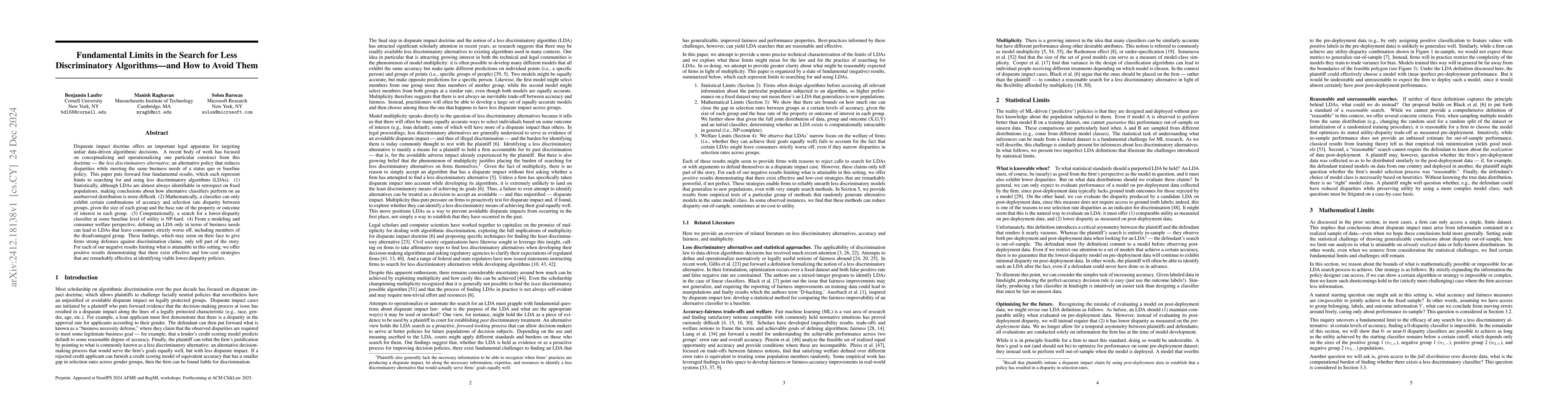Thumbnail for Fundamental Limits in the Search for Less Discriminatory Algorithms --
  and How to Avoid Them