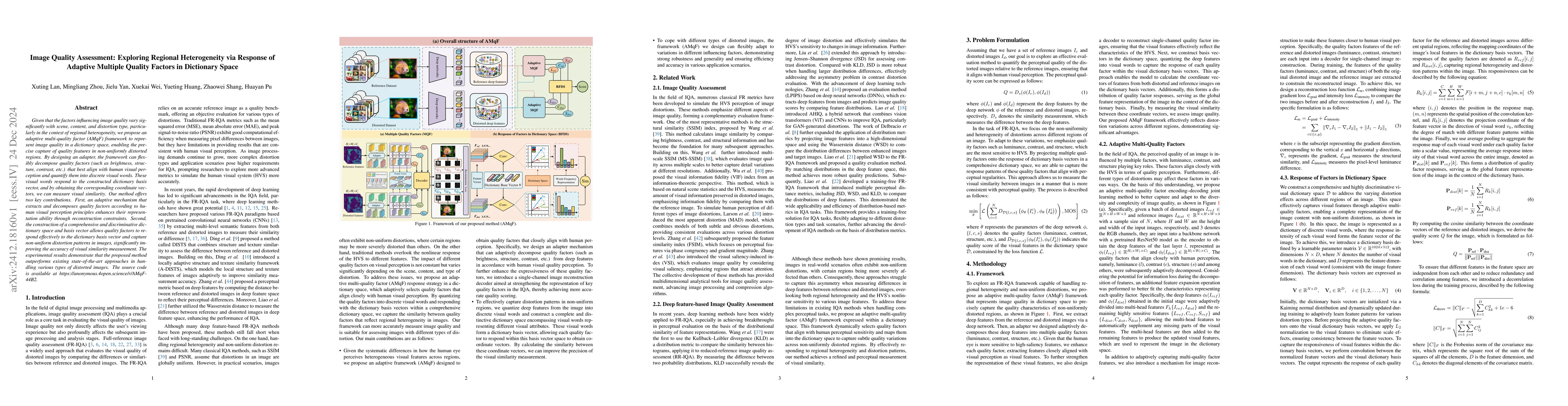 Thumbnail for Image Quality Assessment: Exploring Regional Heterogeneity via Response
  of Adaptive Multiple Quality Factors in Dictionary Space