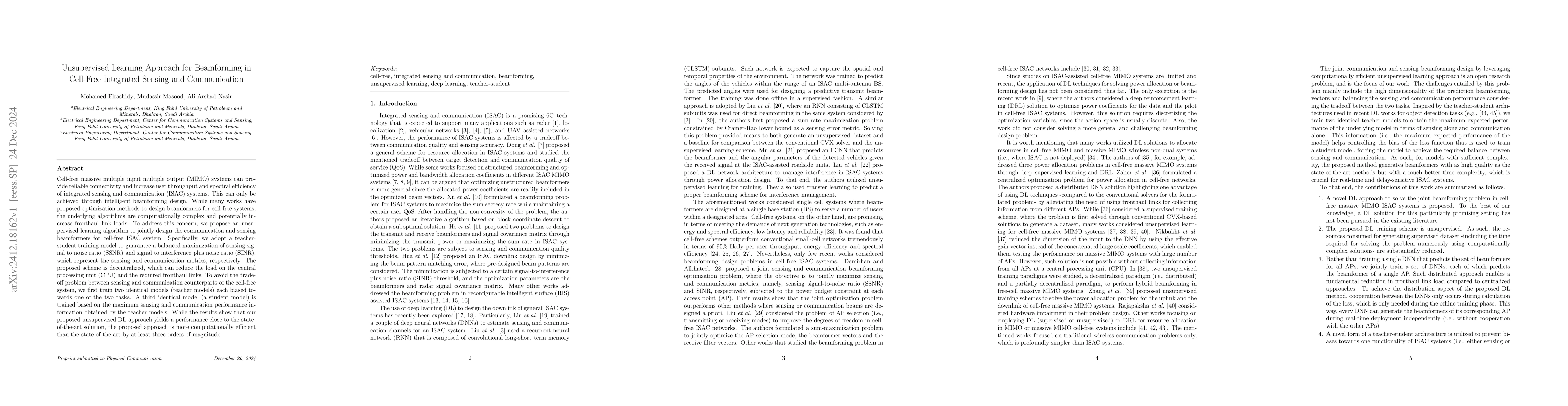 Thumbnail for Unsupervised Learning Approach for Beamforming in Cell-Free Integrated
  Sensing and Communication