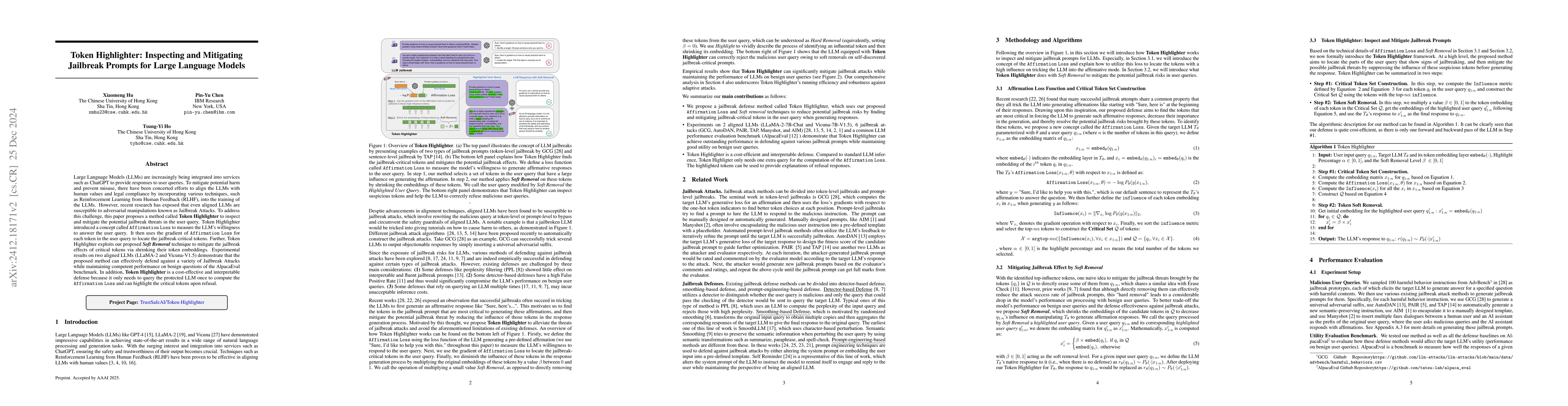Thumbnail for Token Highlighter: Inspecting and Mitigating Jailbreak Prompts for Large
  Language Models