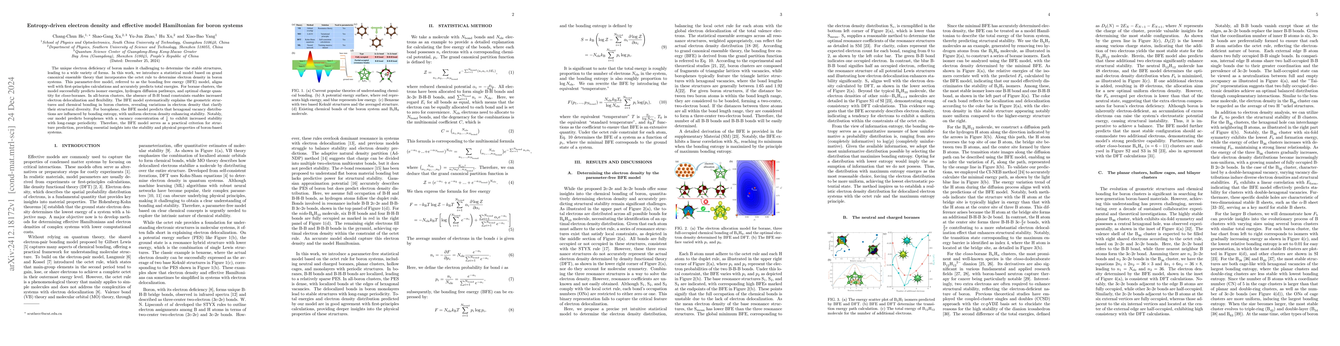 Thumbnail for Entropy-driven electron density and effective model Hamiltonian for
  boron systems
