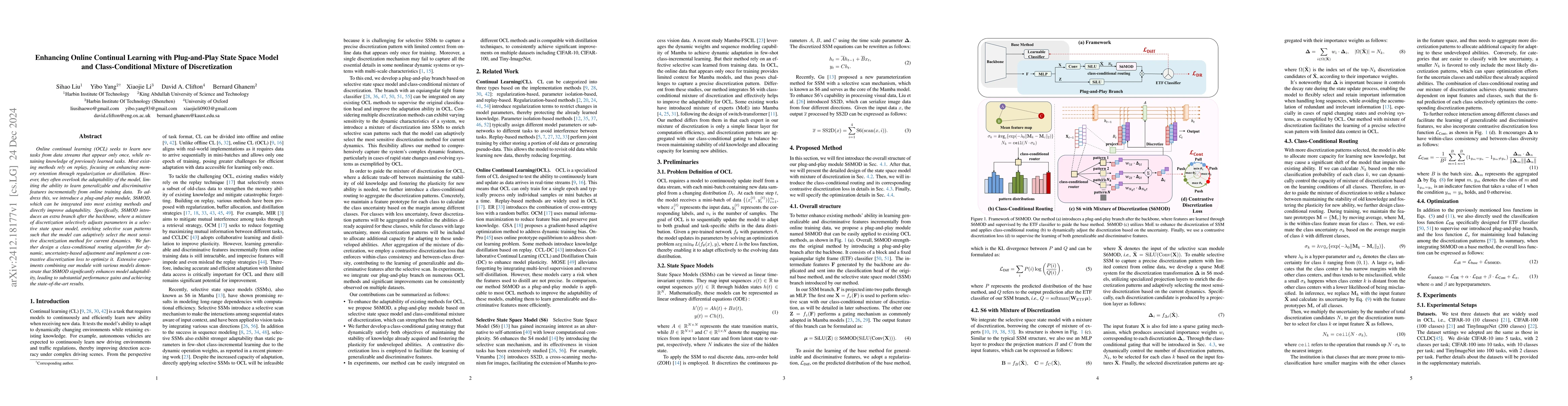 Thumbnail for Enhancing Online Continual Learning with Plug-and-Play State Space Model
  and Class-Conditional Mixture of Discretization