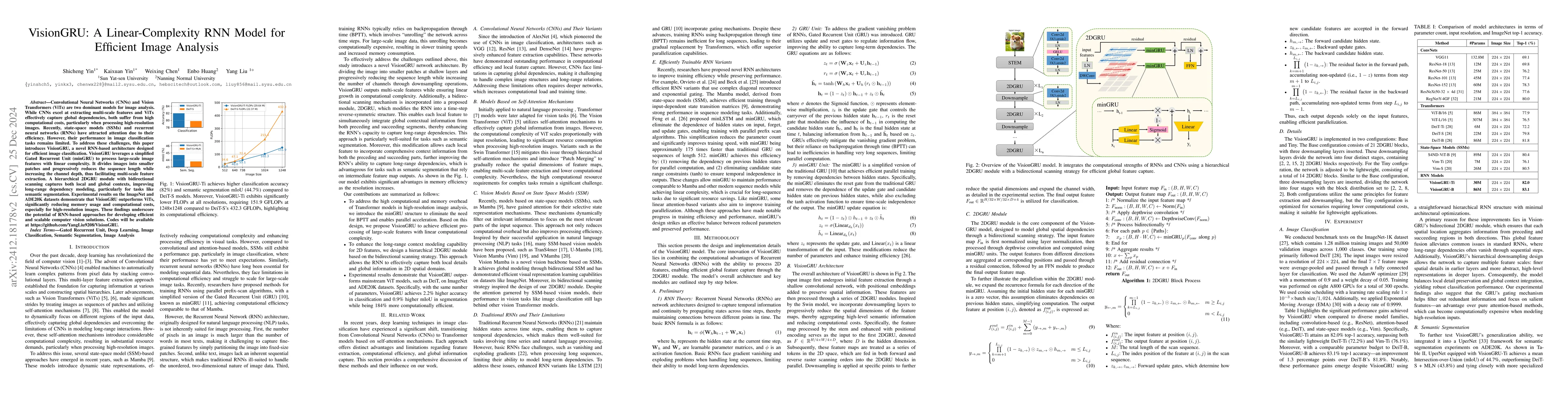 Thumbnail for VisionGRU: A Linear-Complexity RNN Model for Efficient Image Analysis
