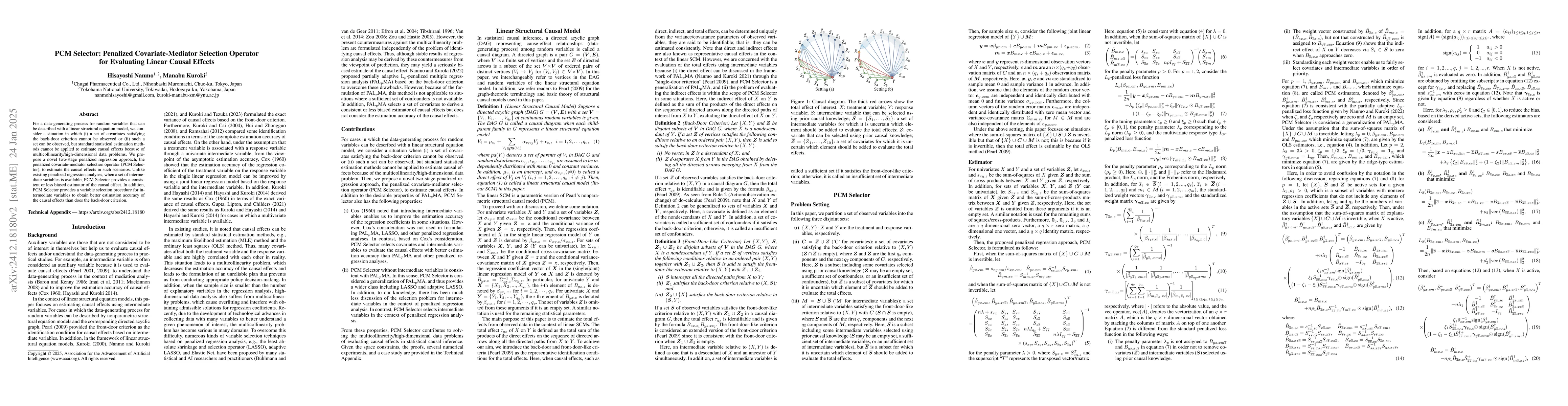 Thumbnail for PCM Selector: Penalized Covariate-Mediator Selection Operator for
  Evaluating Linear Causal Effects