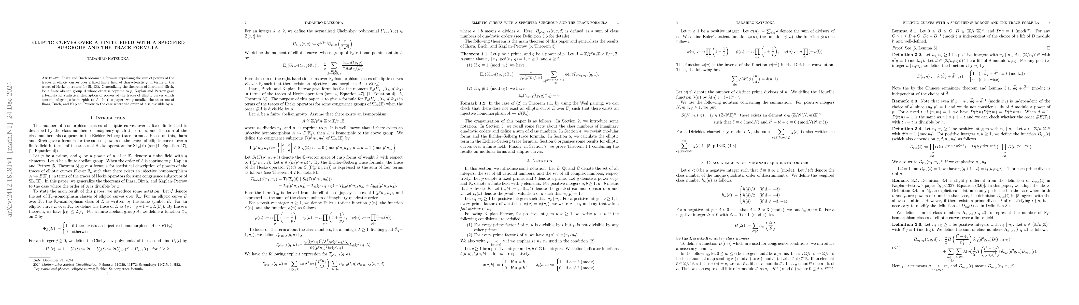 Thumbnail for Elliptic curves over a finite field with a specified subgroup and the
  trace formula