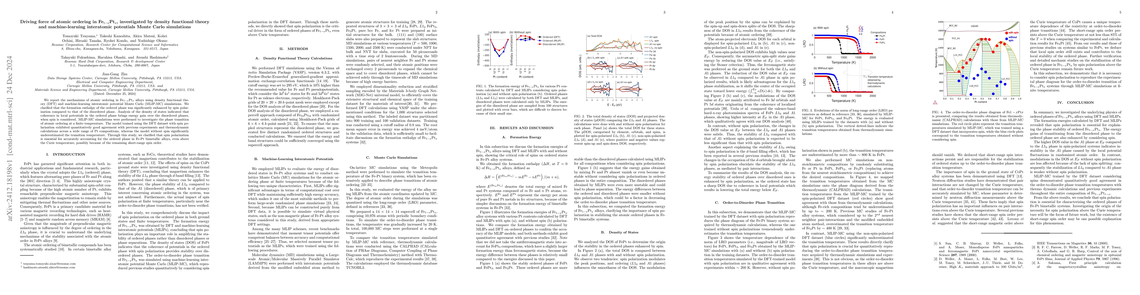 Thumbnail for Driving force of atomic ordering in Fe$_{1-x}$Pt$_{x}$, investigated by
  density functional theory and machine-learning interatomic potentials Monte
  Carlo simulations
