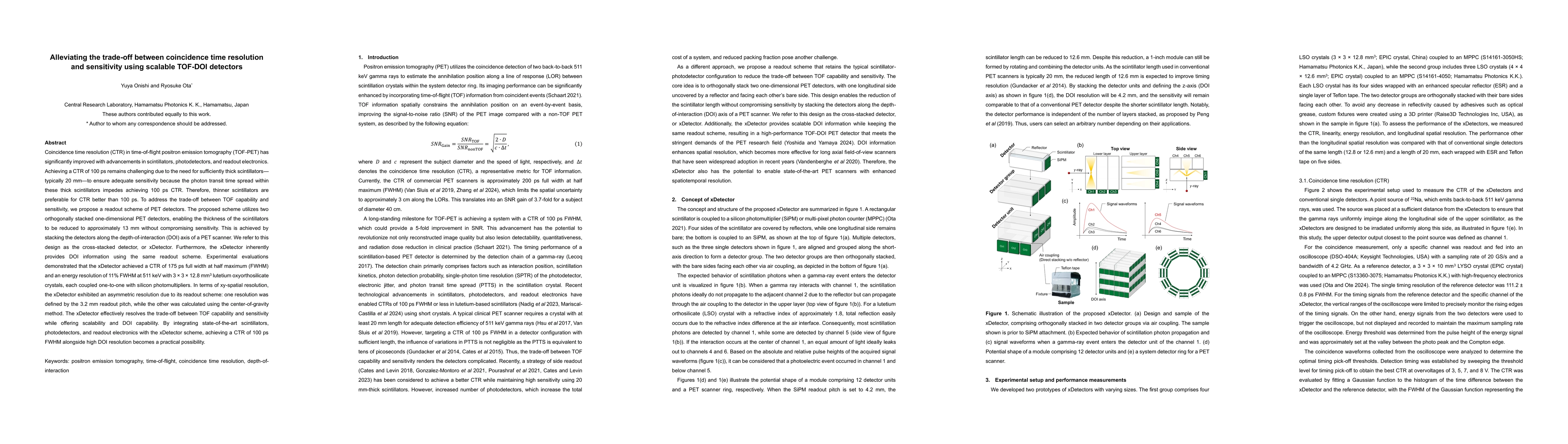 Thumbnail for Alleviating the trade-off between coincidence time resolution and
  sensitivity using scalable TOF-DOI detectors