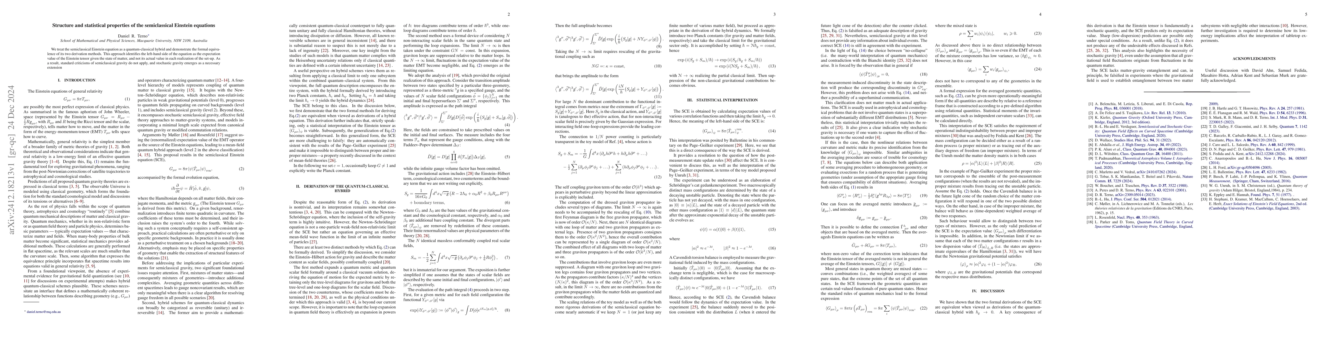 Thumbnail for Structure and statistical properties of the semiclassical Einstein
  equations