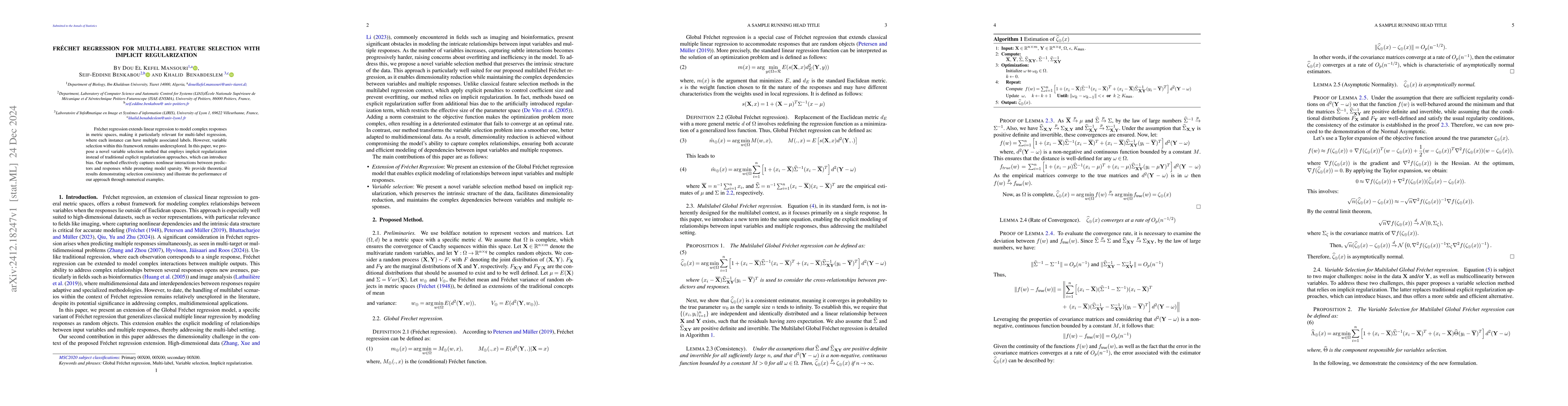 Thumbnail for Fréchet regression for multi-label feature selection with implicit
  regularization