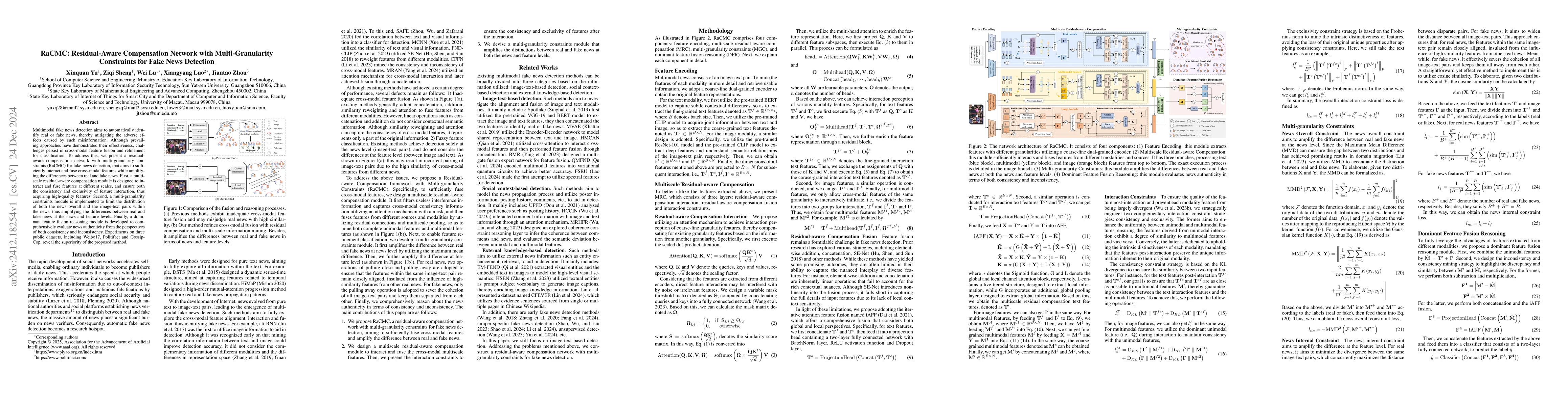 Thumbnail for RaCMC: Residual-Aware Compensation Network with Multi-Granularity
  Constraints for Fake News Detection