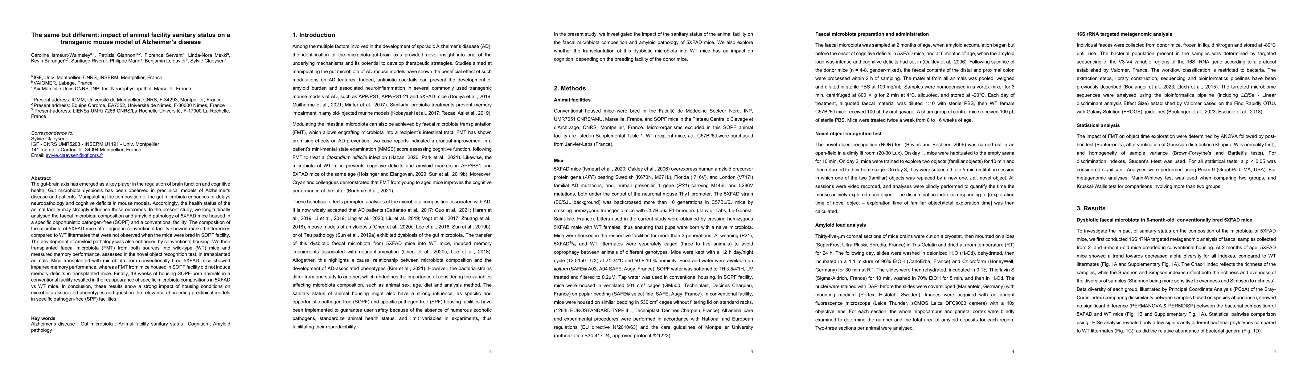Thumbnail for The same but different: impact of animal facility sanitary status on a
  transgenic mouse model of Alzheimer's disease