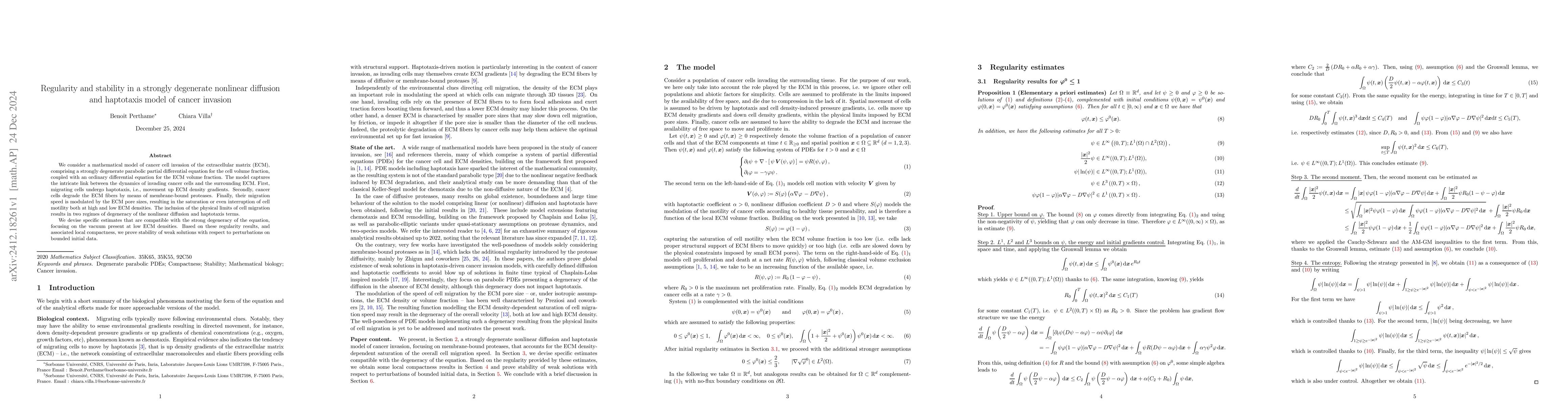 Thumbnail for Regularity and stability in a strongly degenerate nonlinear diffusion
  and haptotaxis model of cancer invasion