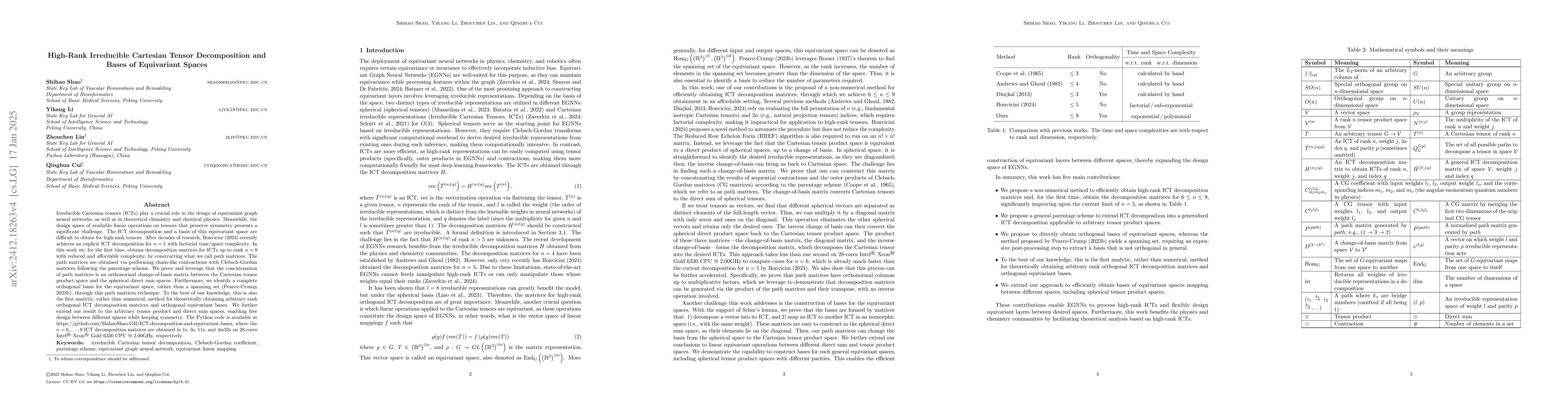 Thumbnail for Free the Design Space of Equivariant Graph Neural Networks: High-Rank
  Irreducible Cartesian Tensor Decomposition and Bases of Equivariant Spaces