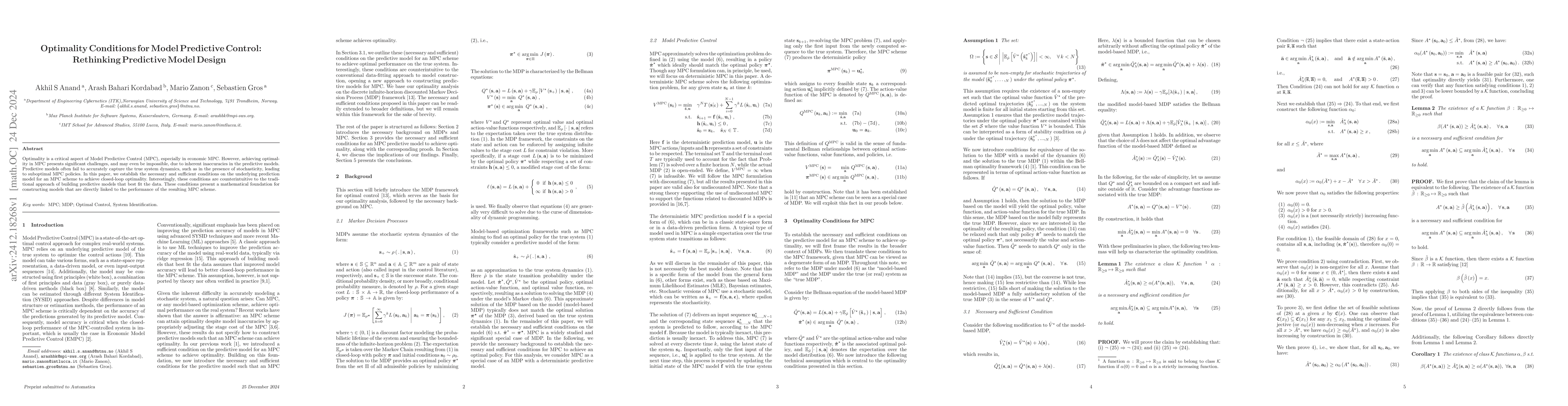 Thumbnail for Optimality Conditions for Model Predictive Control: Rethinking
  Predictive Model Design