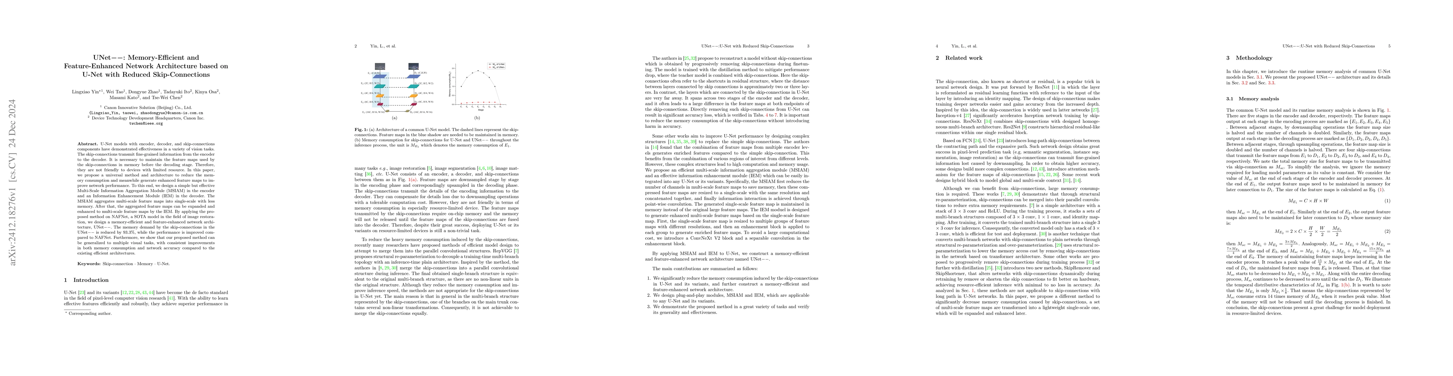 Thumbnail for UNet--: Memory-Efficient and Feature-Enhanced Network Architecture based
  on U-Net with Reduced Skip-Connections