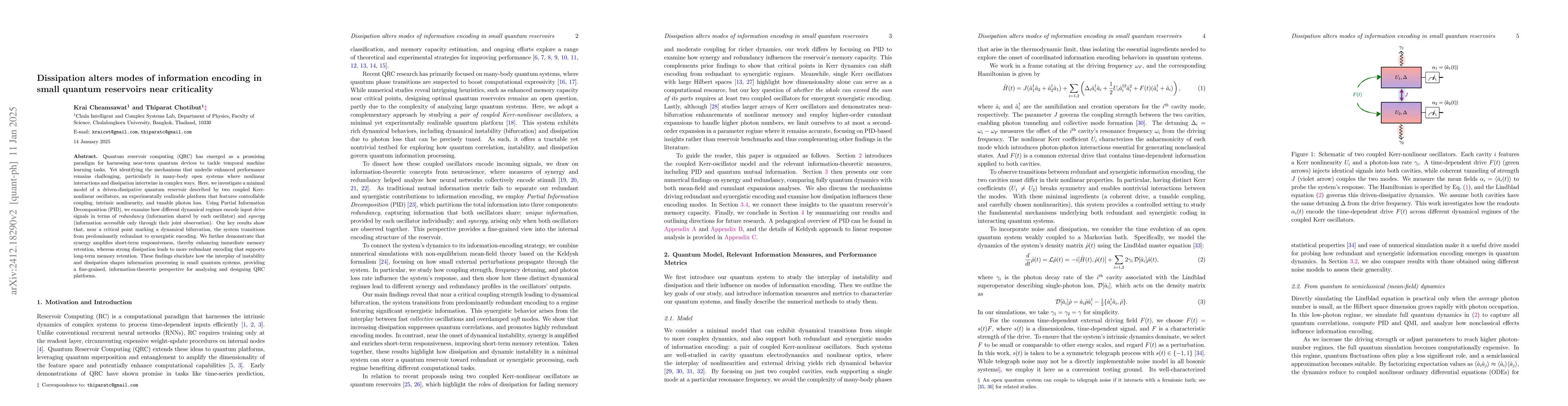Thumbnail for Dissipation alters modes of information encoding in small quantum
  reservoirs near criticality