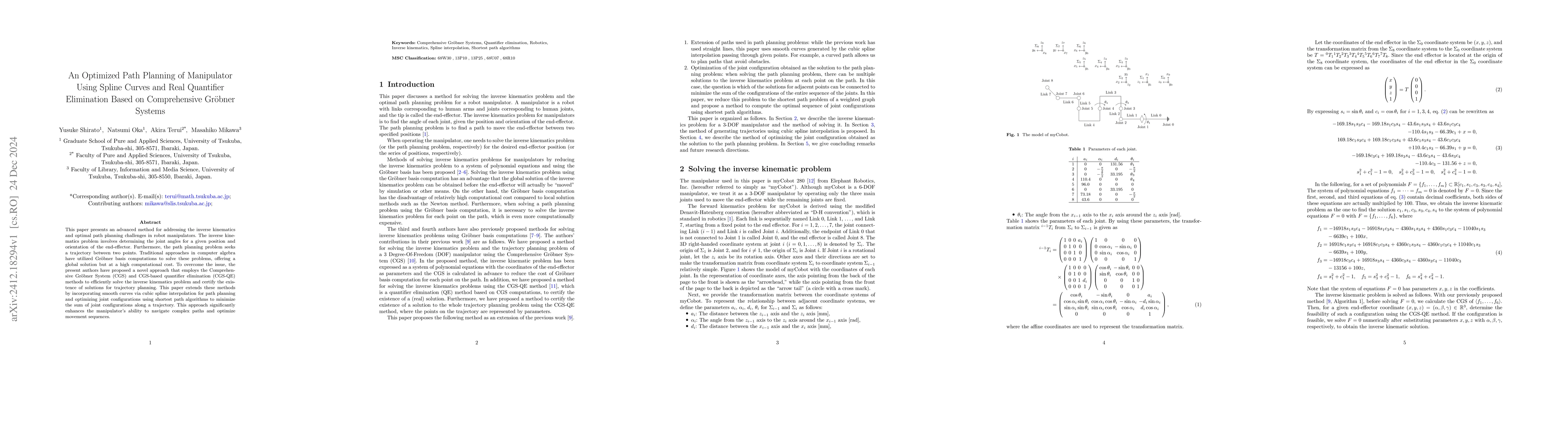 Thumbnail for An Optimized Path Planning of Manipulator Using Spline Curves and Real
  Quantifier Elimination Based on Comprehensive Gröbner Systems