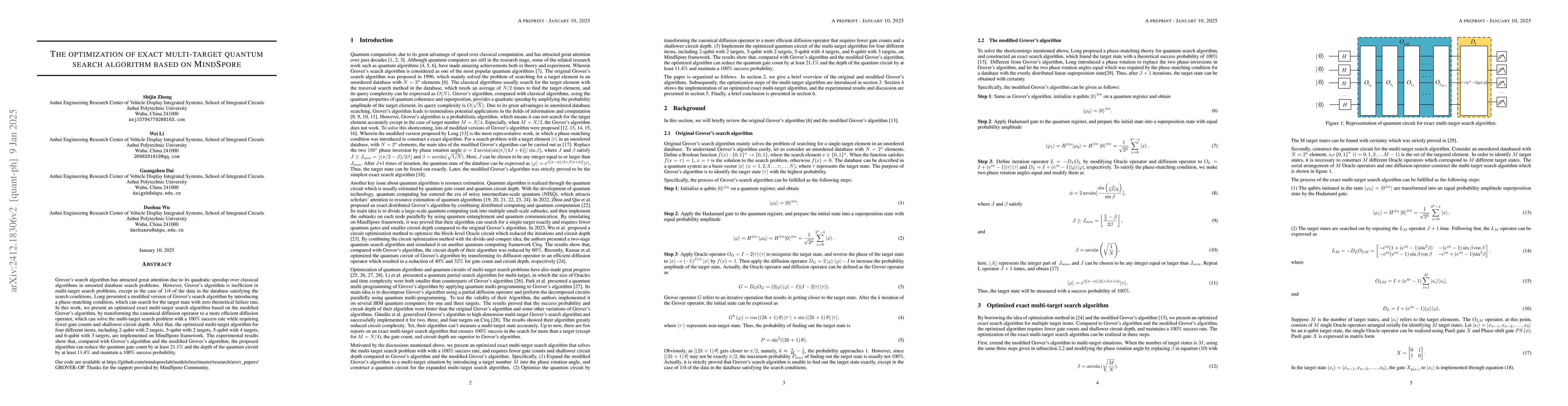 Thumbnail for The optimization of exact multi-target quantum search algorithm based on
  MindQuantum