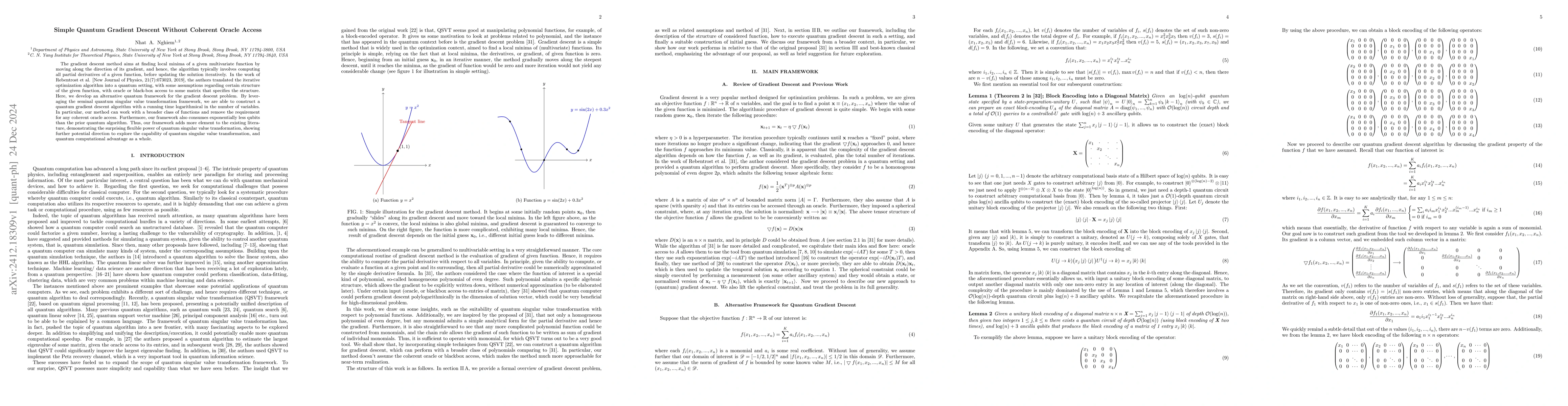 Thumbnail for Simple Quantum Gradient Descent Without Coherent Oracle Access