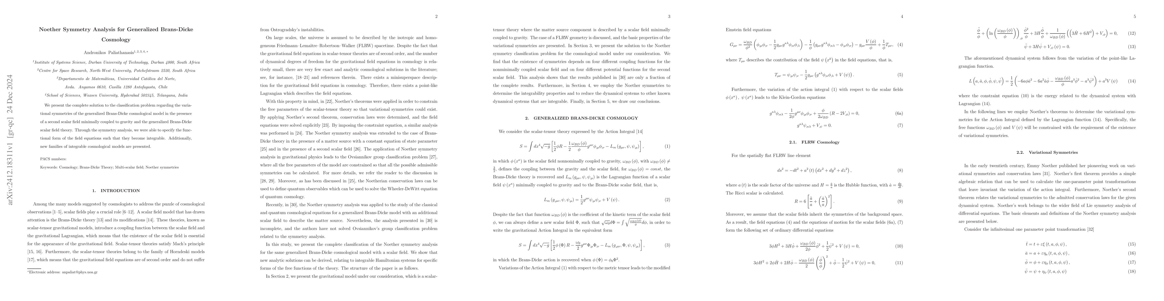 Thumbnail for Noether Symmetry Analysis for Generalized Brans-Dicke Cosmology