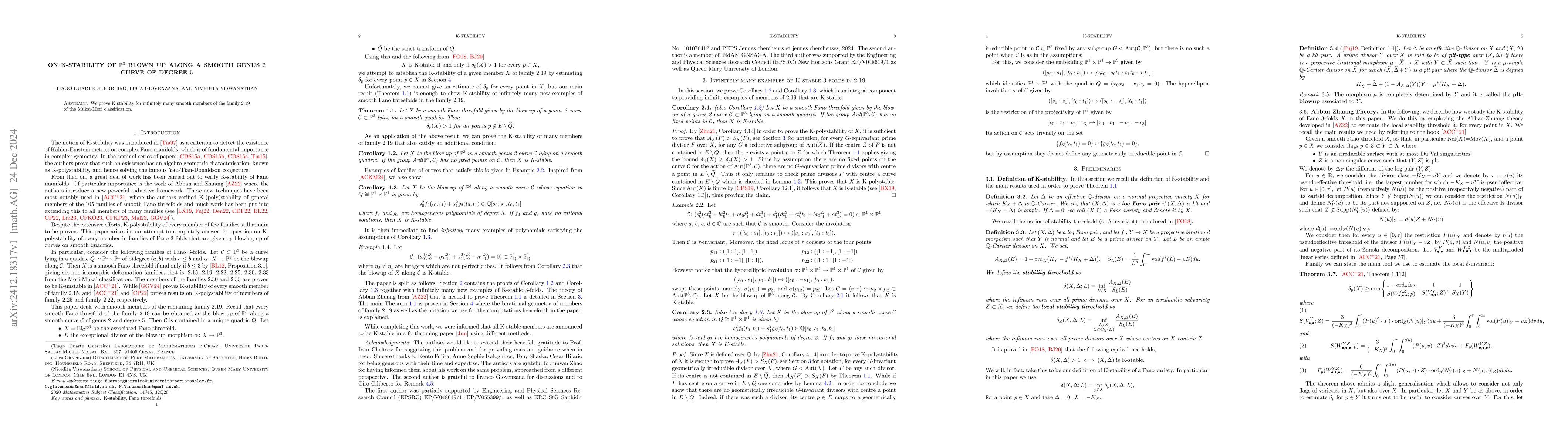 Thumbnail for On K-stability of $\mathbb P^3$ blown up along a smooth genus $2$ curve
  of degree $5$