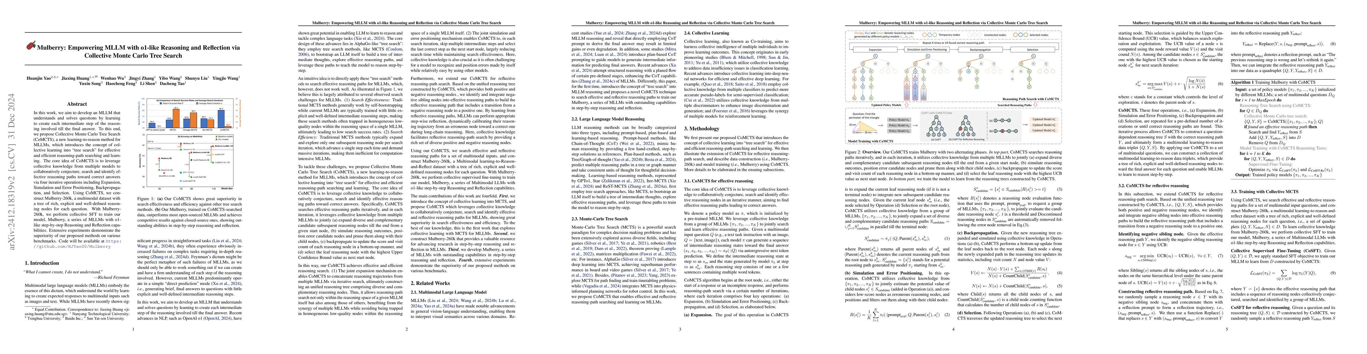 Thumbnail for Mulberry: Empowering MLLM with o1-like Reasoning and Reflection via
  Collective Monte Carlo Tree Search