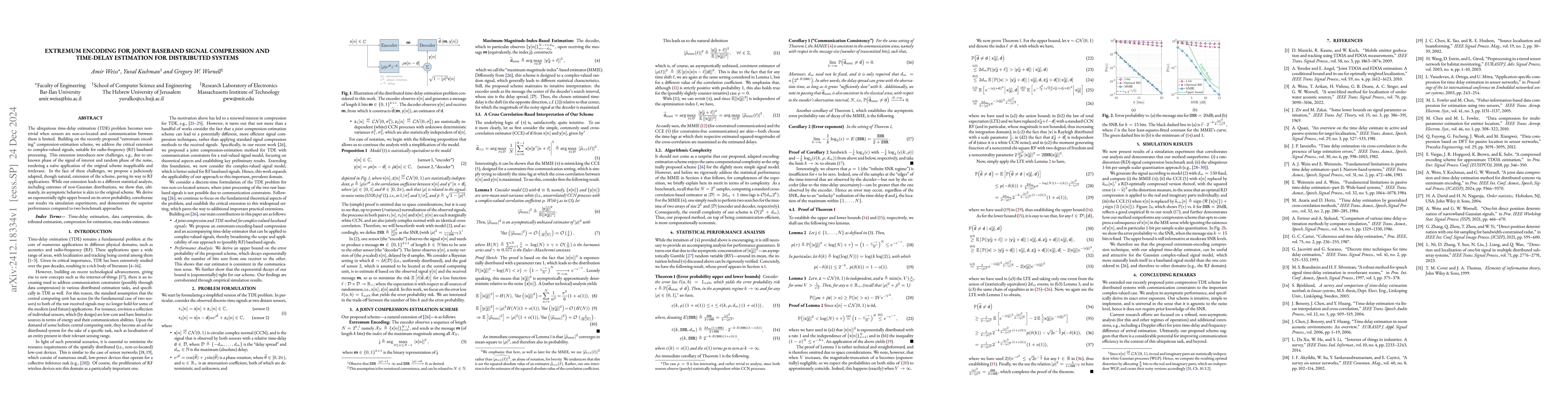 Thumbnail for Extremum Encoding for Joint Baseband Signal Compression and Time-Delay
  Estimation for Distributed Systems