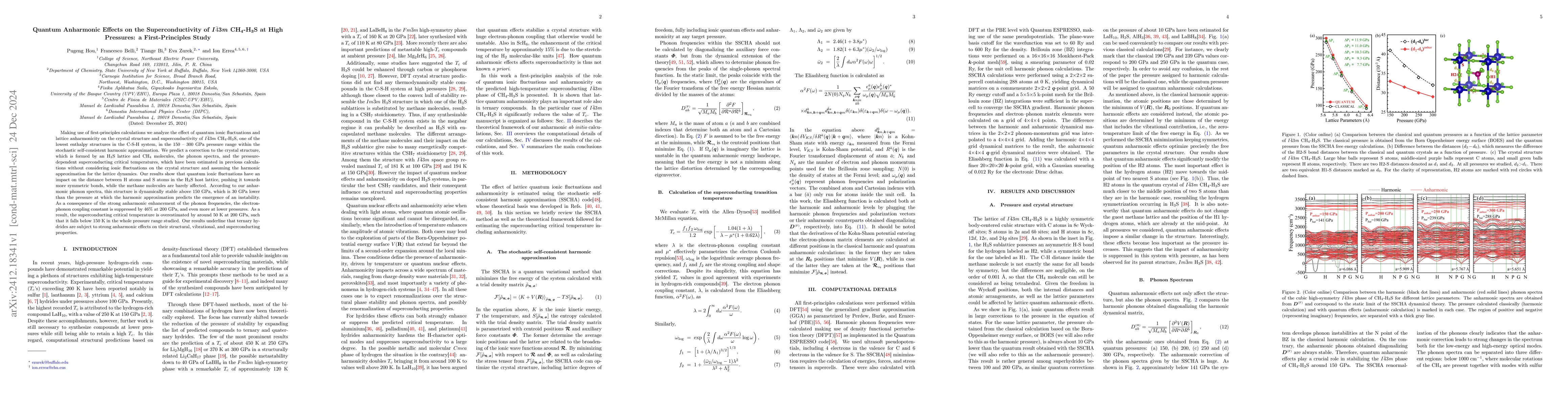 Thumbnail for Quantum Anharmonic Effects on the Superconductivity of I-43m CH4-H3S at
  High Pressures: a First-Principles Study