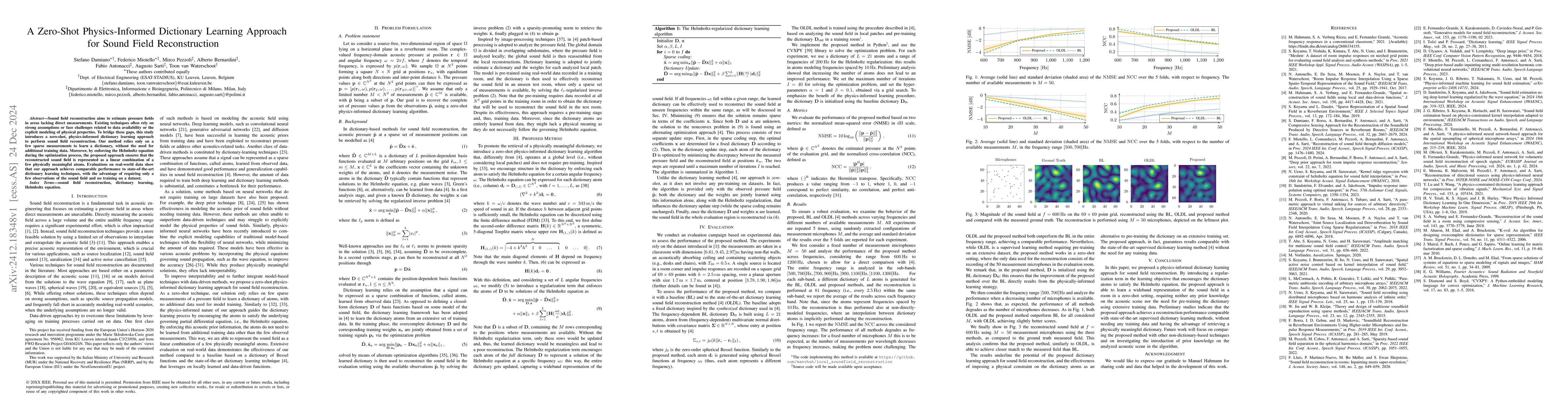 Thumbnail for A Zero-Shot Physics-Informed Dictionary Learning Approach for Sound
  Field Reconstruction