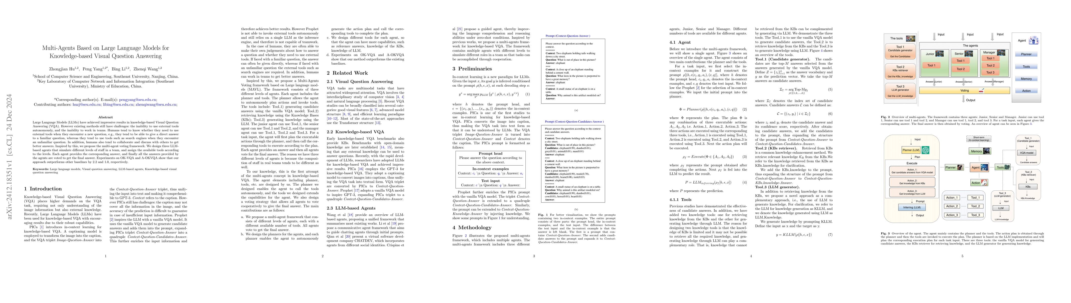Thumbnail for Multi-Agents Based on Large Language Models for Knowledge-based Visual
  Question Answering