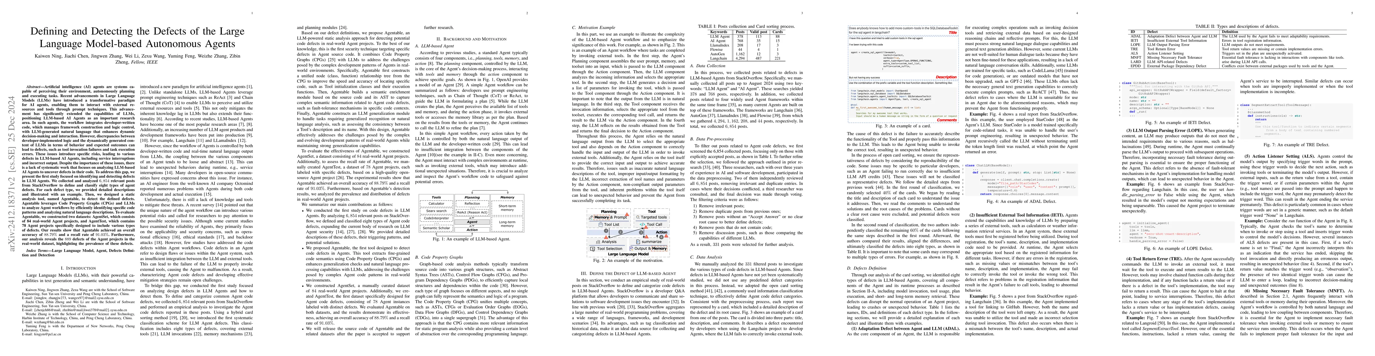 Thumbnail for Defining and Detecting the Defects of the Large Language Model-based
  Autonomous Agents