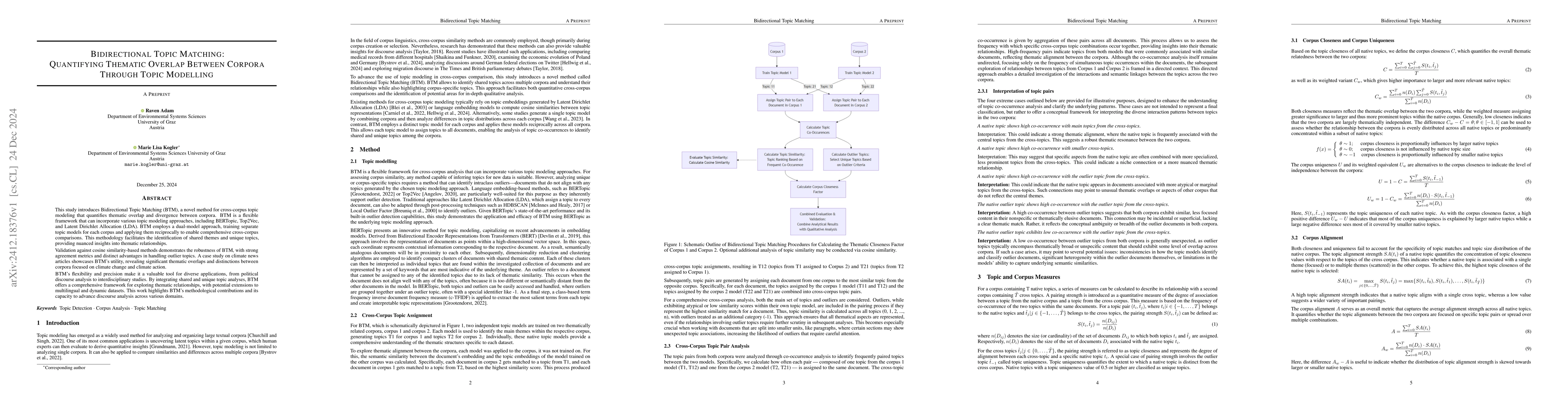 Thumbnail for Bidirectional Topic Matching: Quantifying Thematic Overlap Between
  Corpora Through Topic Modelling