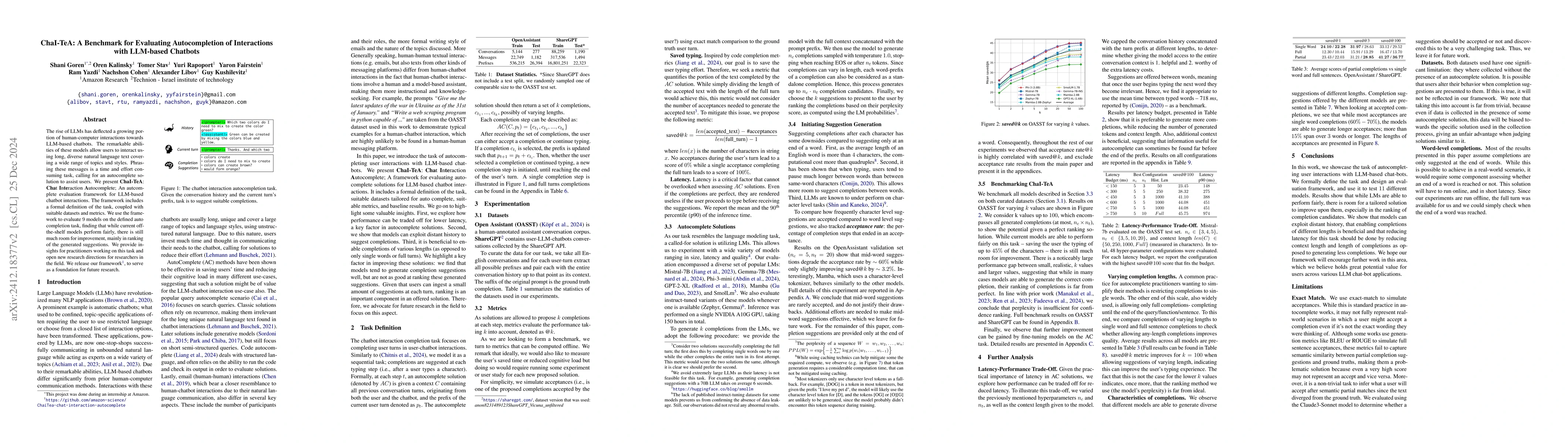 Thumbnail for ChaI-TeA: A Benchmark for Evaluating Autocompletion of Interactions with
  LLM-based Chatbots