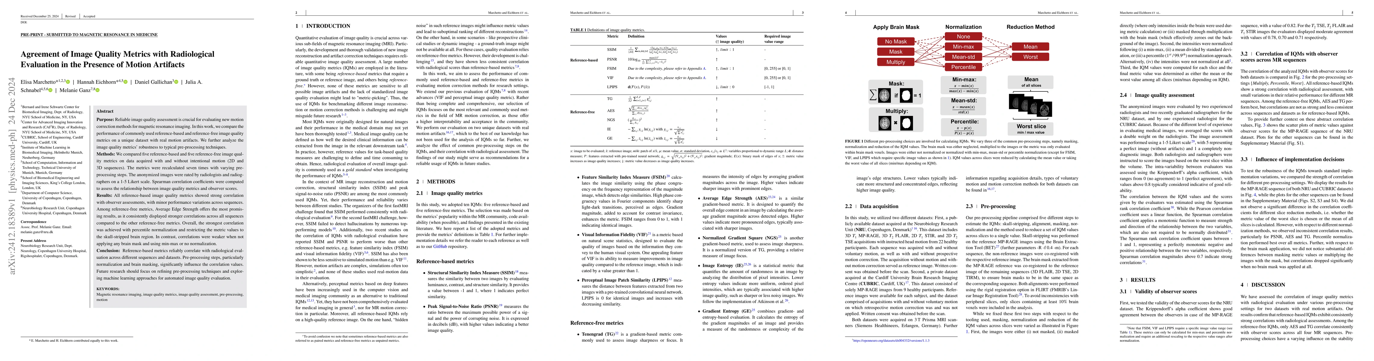 Thumbnail for Agreement of Image Quality Metrics with Radiological Evaluation in the
  Presence of Motion Artifacts