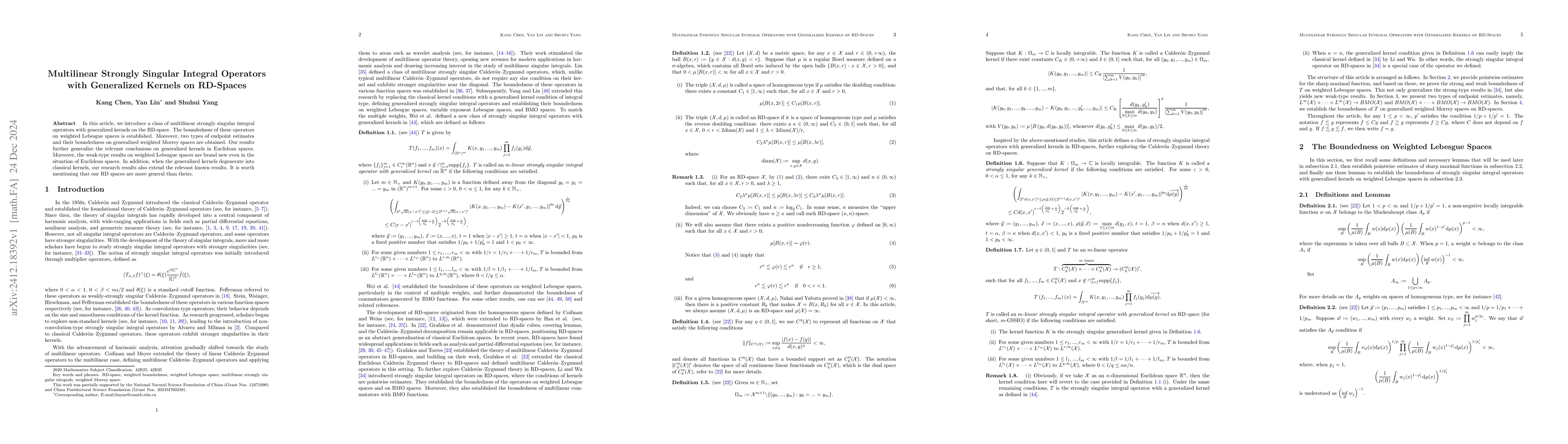 Thumbnail for Multilinear Strongly Singular Integral Operators with Generalized
  Kernels on RD-Spaces