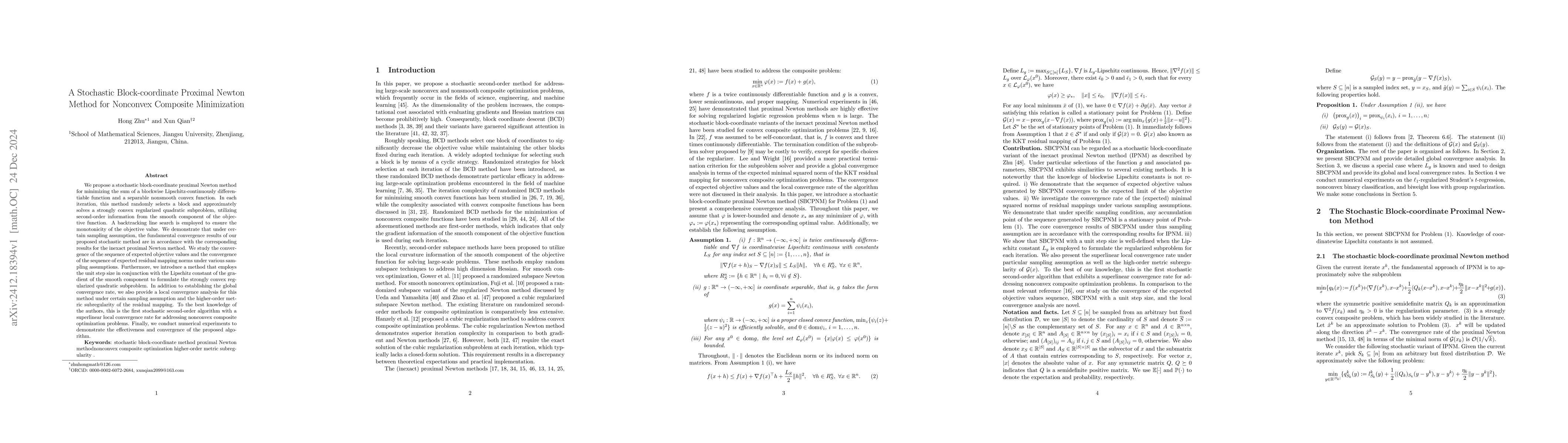 Thumbnail for A Stochastic Block-coordinate Proximal Newton Method for Nonconvex
  Composite Minimization