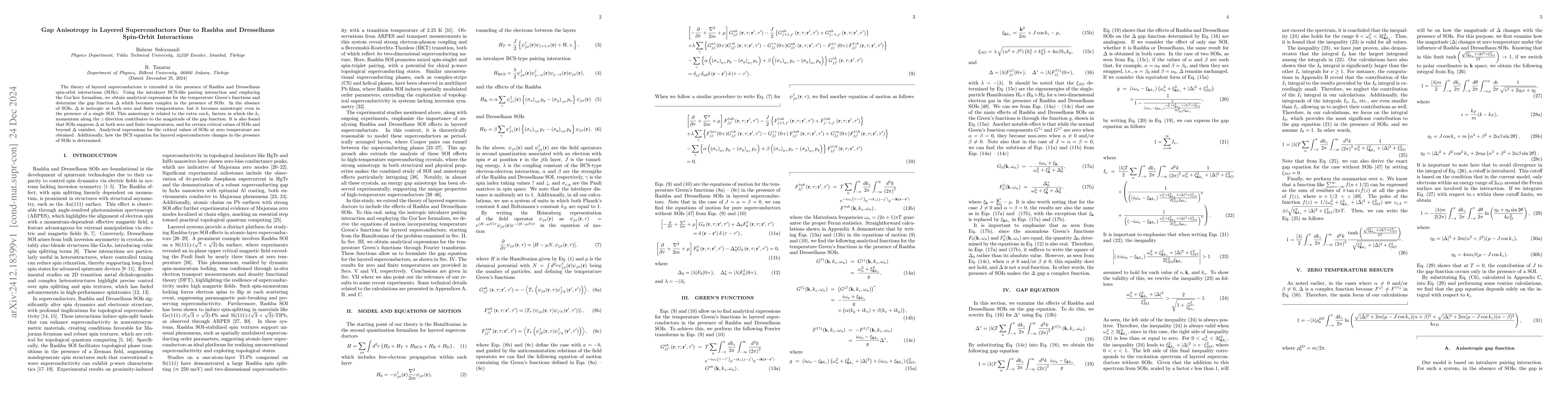 Thumbnail for Gap Anisotropy in Layered Superconductors Due to Rashba and Dresselhaus
  Spin-Orbit Interactions