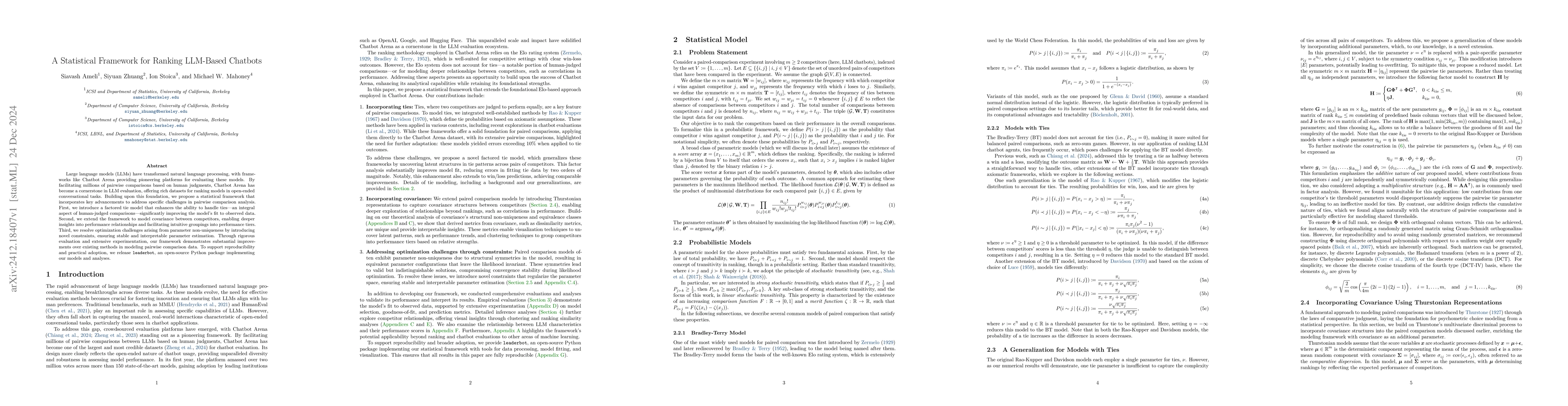 Thumbnail for A Statistical Framework for Ranking LLM-Based Chatbots