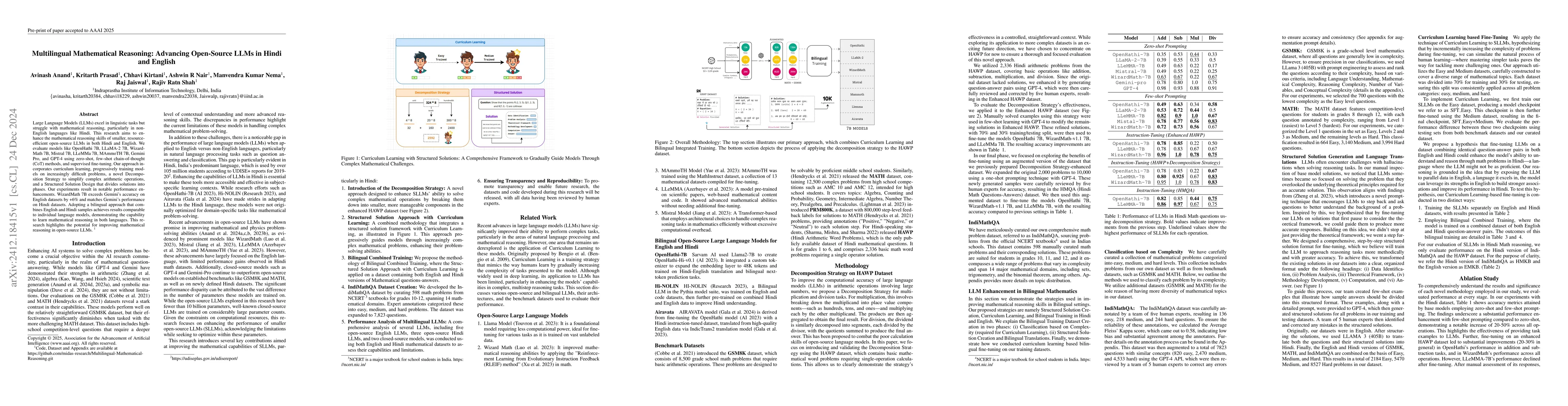 Thumbnail for Multilingual Mathematical Reasoning: Advancing Open-Source LLMs in Hindi
  and English