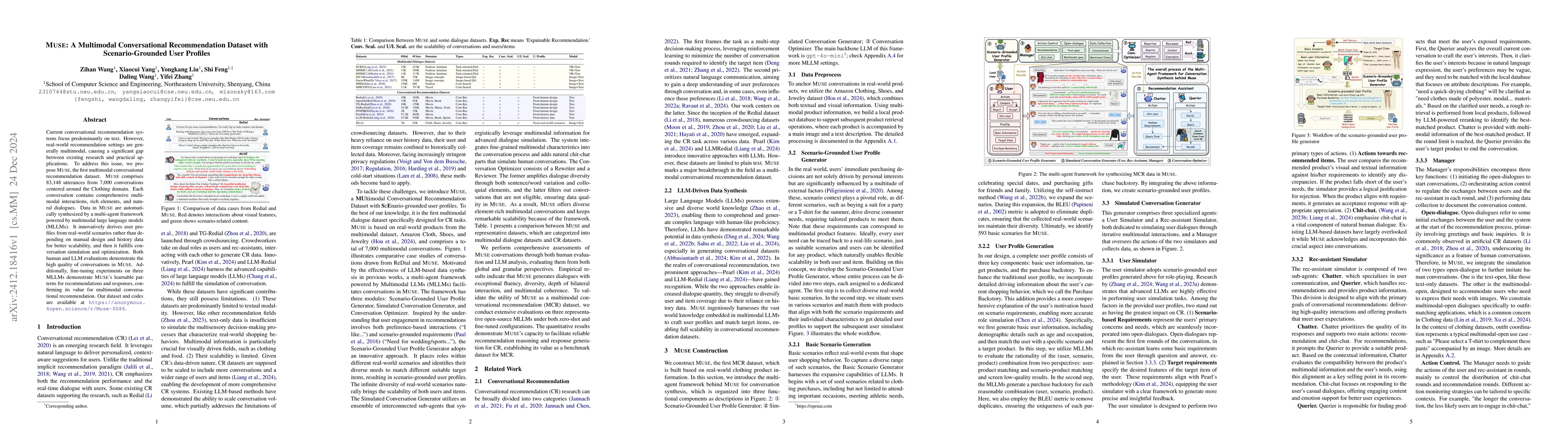 Thumbnail for Muse: A Multimodal Conversational Recommendation Dataset with
  Scenario-Grounded User Profiles