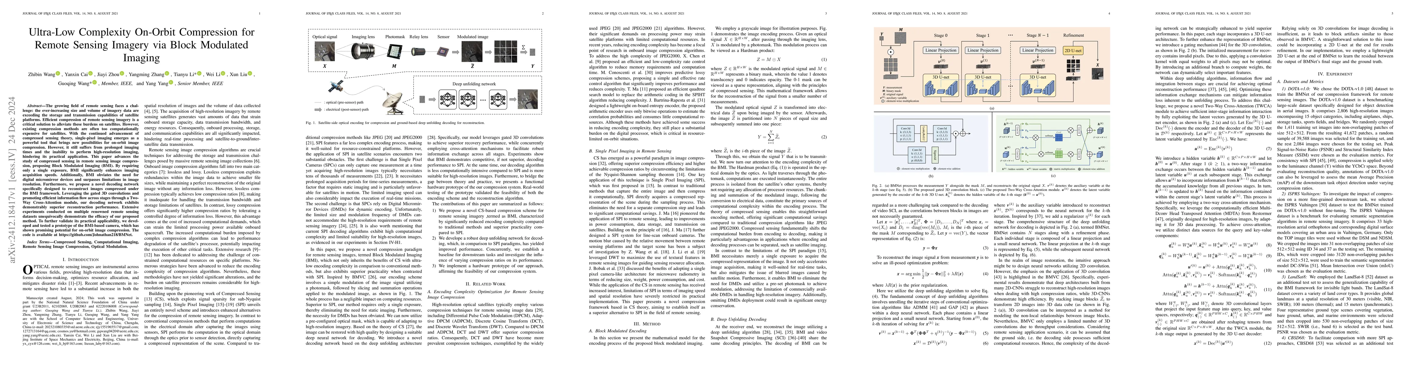 Thumbnail for Ultra-Low Complexity On-Orbit Compression for Remote Sensing Imagery via
  Block Modulated Imaging