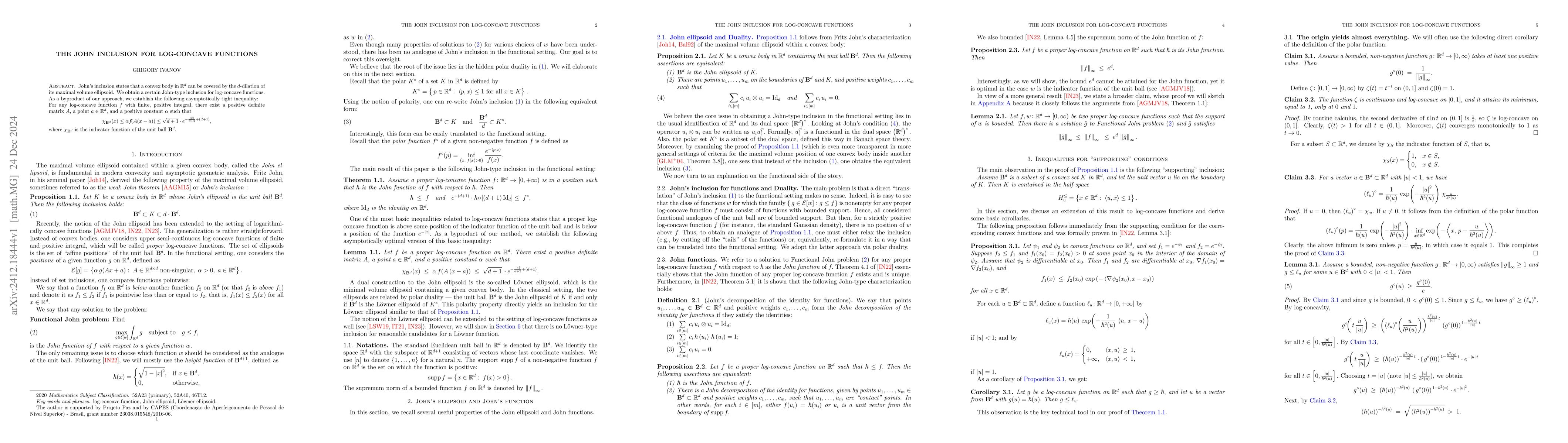 Thumbnail for The John inclusion for log-concave functions
