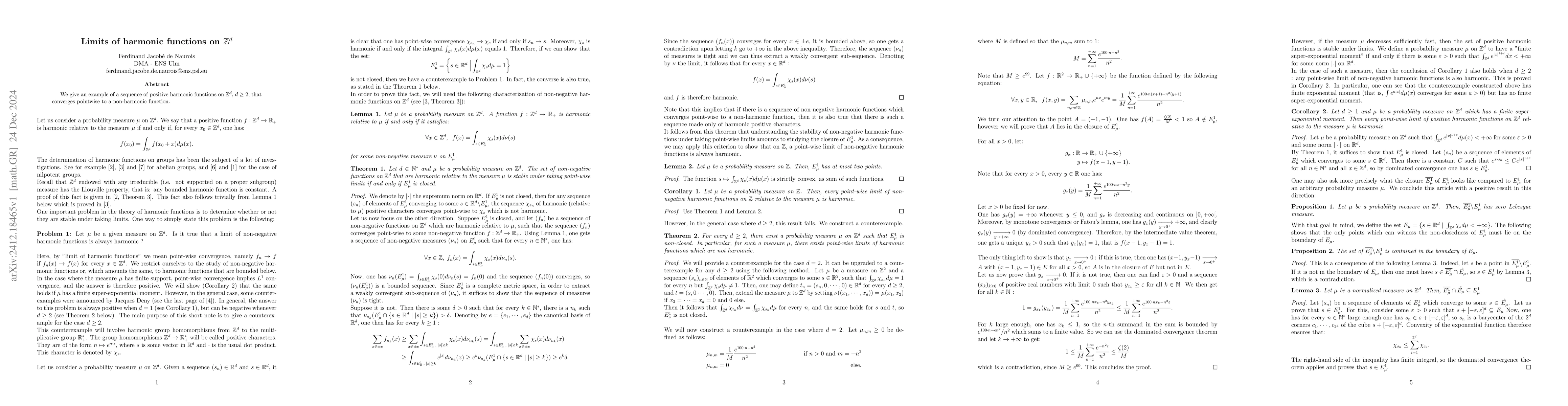 Thumbnail for Limits of harmonic functions on $\mathbb{Z}^d$