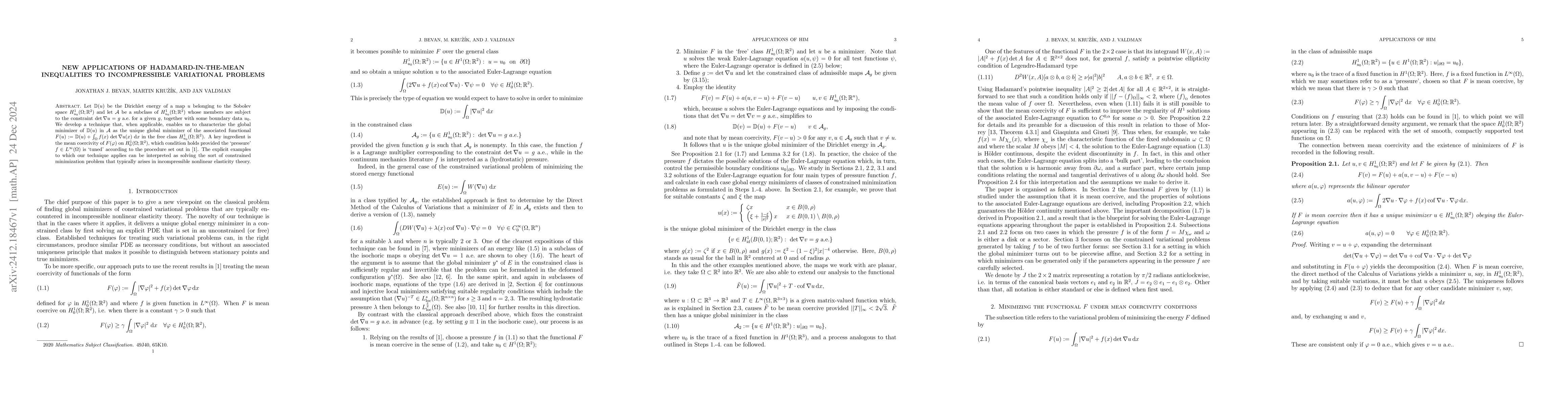 Thumbnail for New applications of Hadamard-in-the-mean inequalities to incompressible
  variational problems