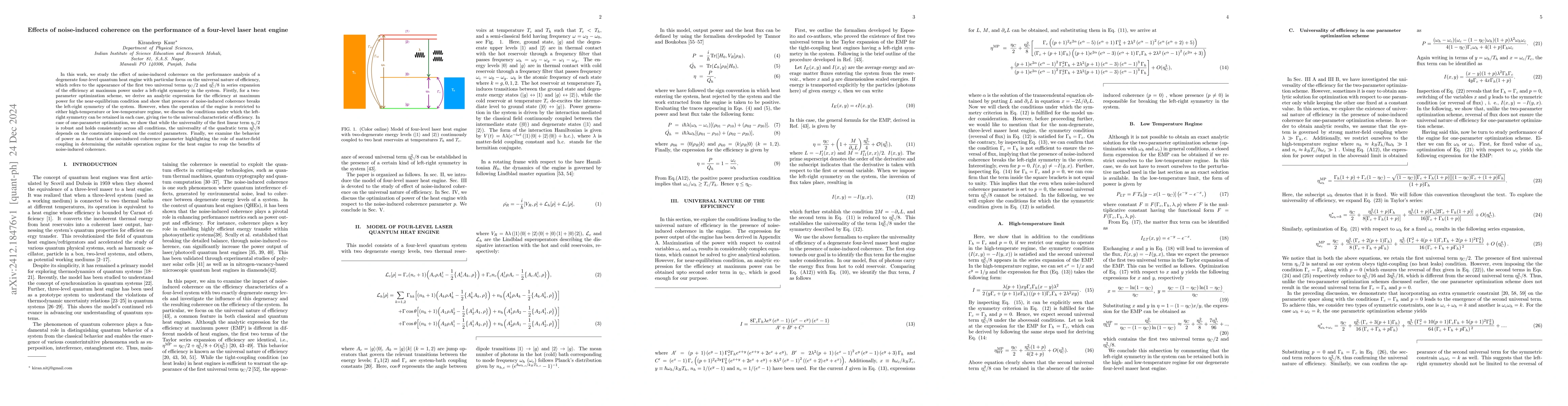 Thumbnail for Effects of noise-induced coherence on the performance of a four-level
  laser heat engine
