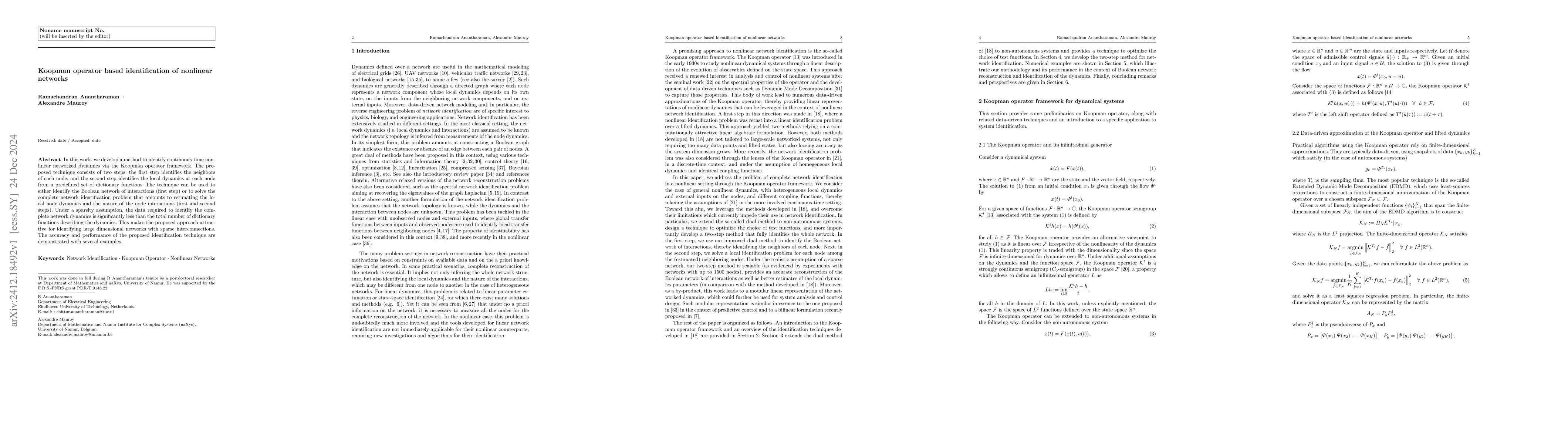 Thumbnail for Koopman operator based identification of nonlinear networks